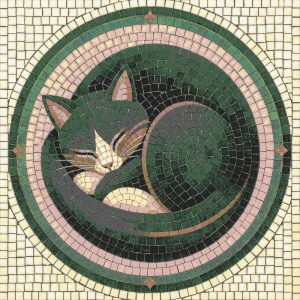 Sleeping Green Cat Mosaic Art – 70×70 cm