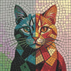 Dual-Tone Mosaic Cat Portrait