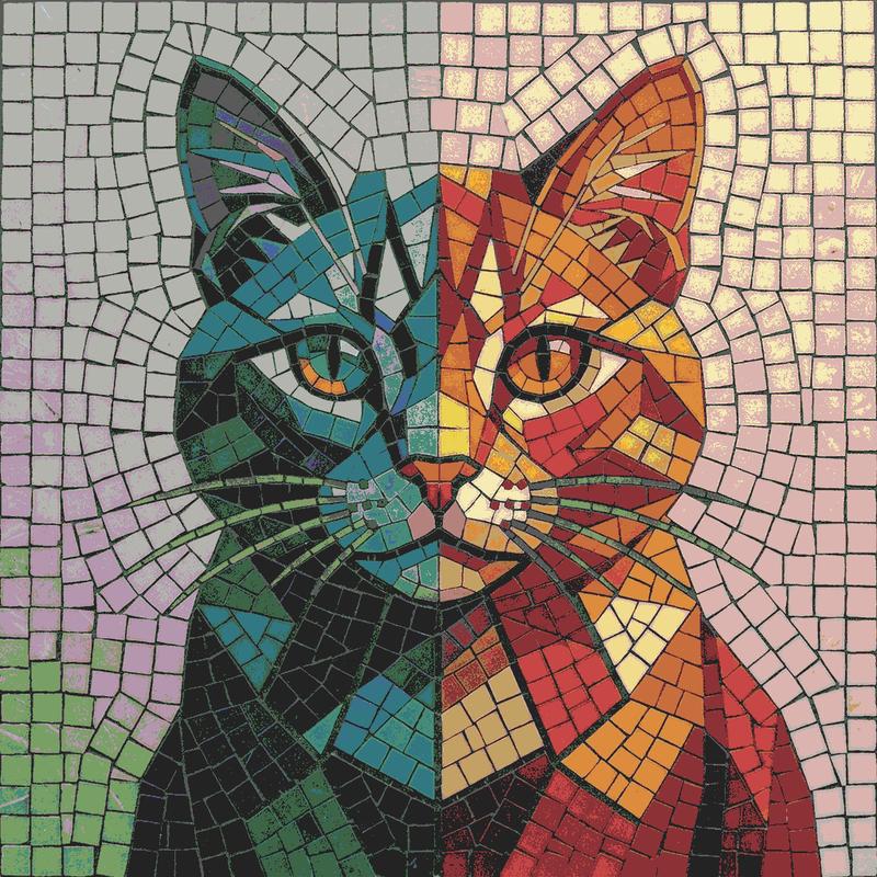 Dual-Tone Mosaic Cat Portrait