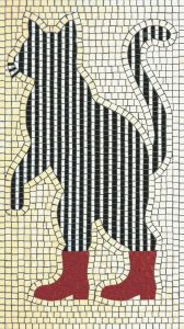 Striped Cat in Red Boots Mosaic Art