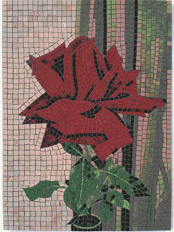 Red Rose Mosaic Art - Elegant Floral Wall Decor