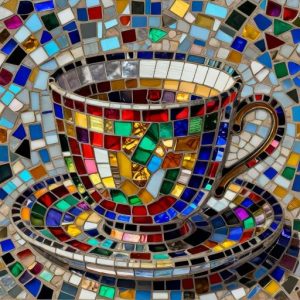 Colorful Coffee Cup Mosaic Art – Opus Incertum Style