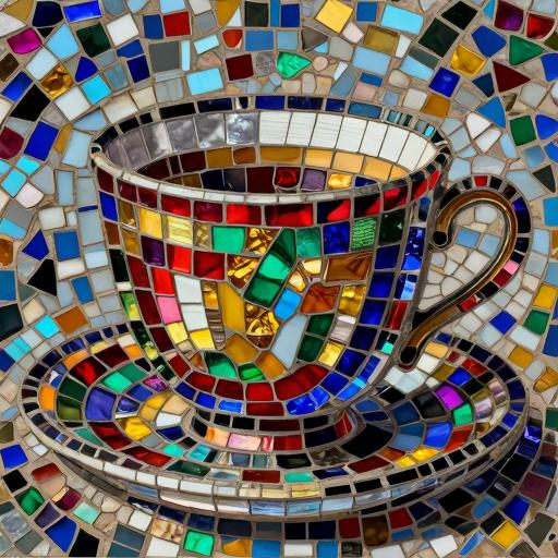 Colorful Coffee Cup Mosaic Art - Opus Incertum Style