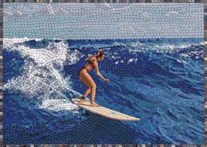 Surfer Woman Mosaic Art – Dynamic Ocean Wave