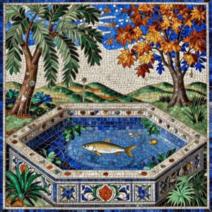 Sturgeon in Stone Pool Mosaic – Florentine Art