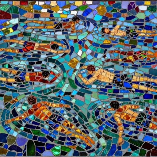 Swimming Figures Mosaic Art - Opus Incertum Style