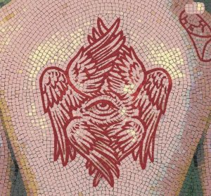 Red Mystical Eye Bird Mosaic Art
