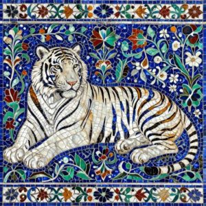 White Tiger Florentine Mosaic Art
