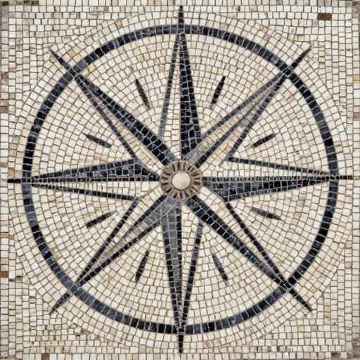 Handcrafted Compass Rose Mosaic Art - Opus Tessellatum