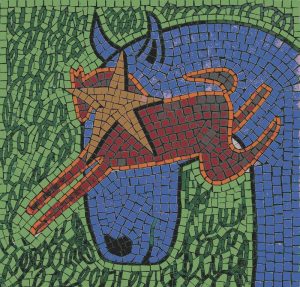 Abstract Red Animal Mosaic Art – 60×58 cm