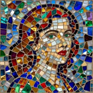 Colorful Woman’s Portrait Mosaic – Opus Incertum Art