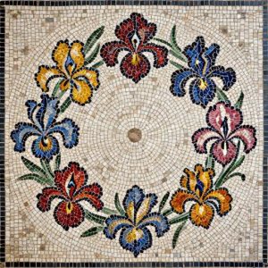 Art Nouveau Iris Flower Mosaic Wreath