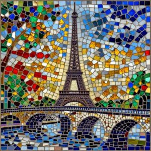 Summer Day in Paris Mosaic Art – Eiffel Tower & Bridge