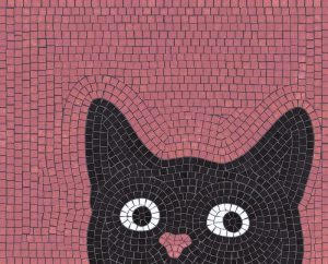 Cute Black Cat Mosaic Art – Pink Background