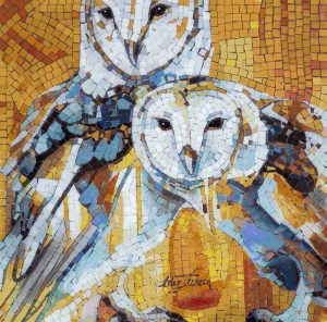 Majestic Barn Owls Mosaic Art – 60×60 cm