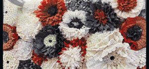 Red and White Floral Mosaic Art – 30×14 cm