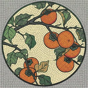 Persimmon Branch Circular Mosaic Art