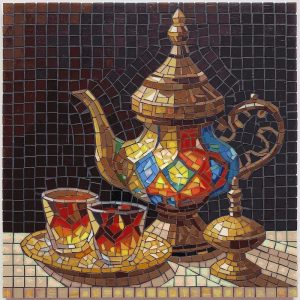 Traditional Oriental Tea Set Mosaic Art