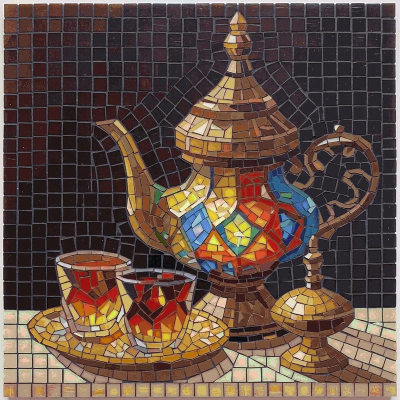 Traditional Oriental Tea Set Mosaic Art