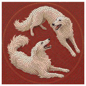 Playful White Dogs Mosaic Art