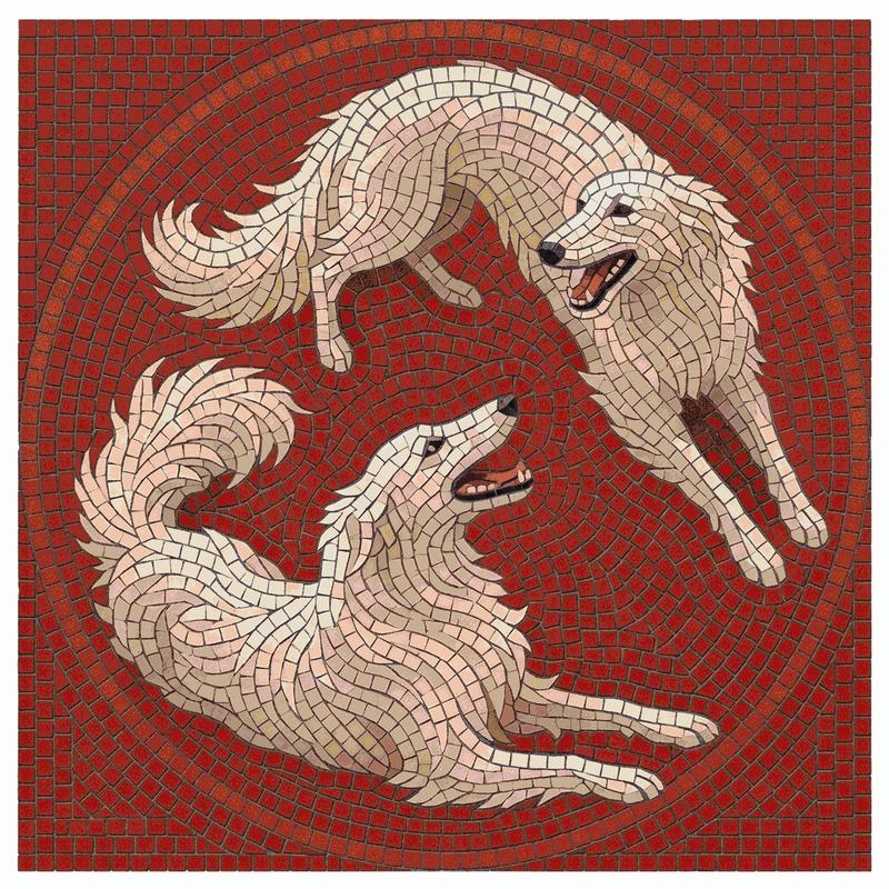 Playful White Dogs Mosaic Art
