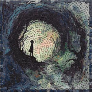 Silhouette at the Portal – Modern Mosaic Art