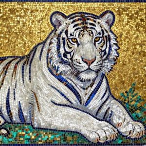 Majestic White Tiger Byzantine Mosaic Art