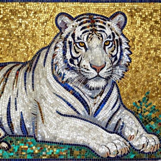 Majestic White Tiger Byzantine Mosaic Art