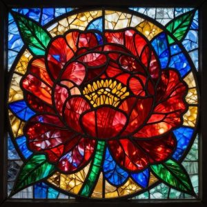 Red Peony Stained Glass Mosaic Art – Custom Size