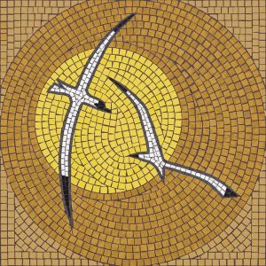 Golden Sun and Flying Birds Mosaic Art
