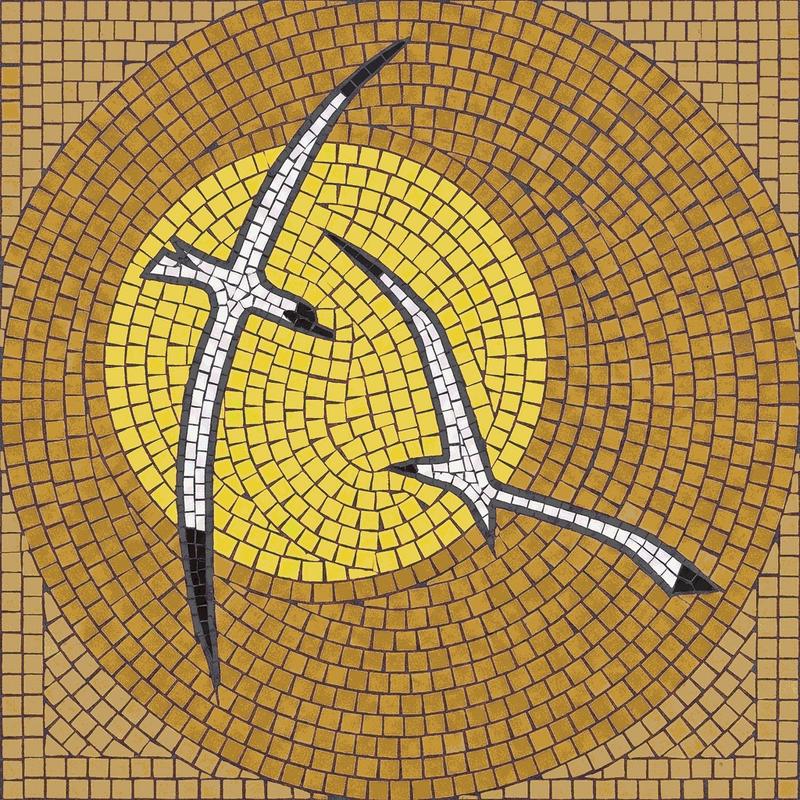 Golden Sun and Flying Birds Mosaic Art