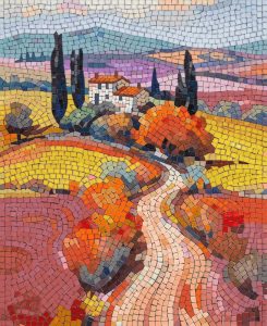 Tuscan Autumn Mosaic Landscape Art