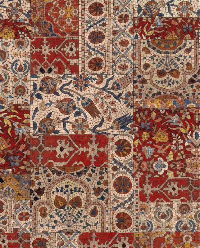 Ancient Floral Mosaic Art - Terracotta & Cream
