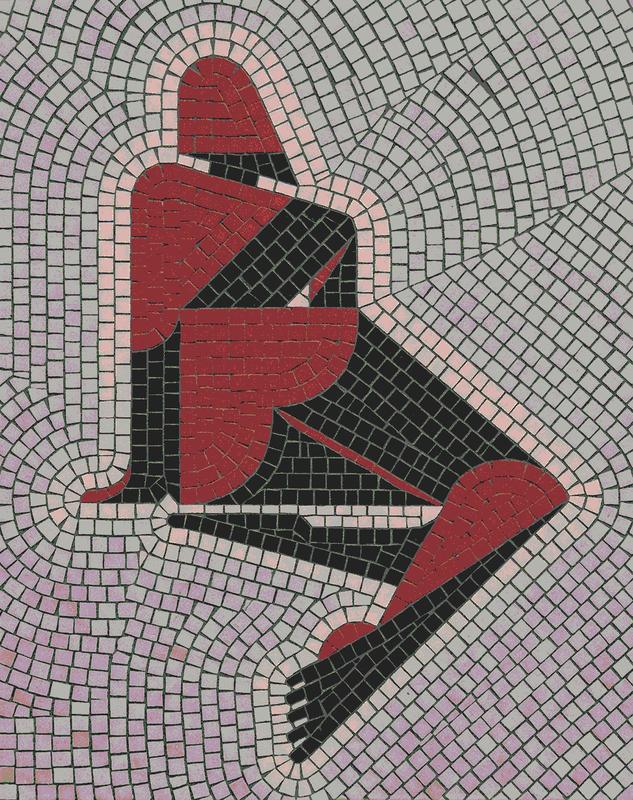 Abstract Red and Grey Figure Mosaic Art