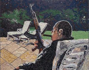 Mosaic Art: Man with Rifle and Cigar