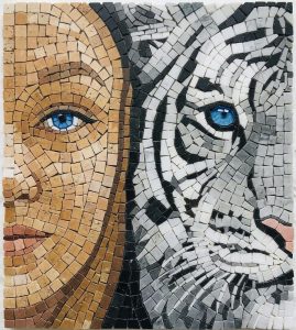 Human and Tiger Duality Mosaic Art