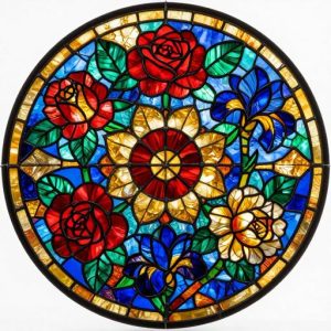 Floral Stained Glass Mosaic: Roses and Irises