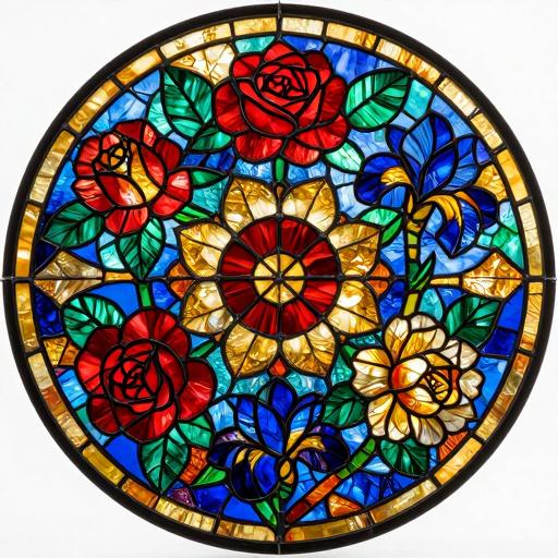 Floral Stained Glass Mosaic: Roses and Irises
