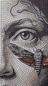 Surreal Mosaic Portrait with Moth and Skull