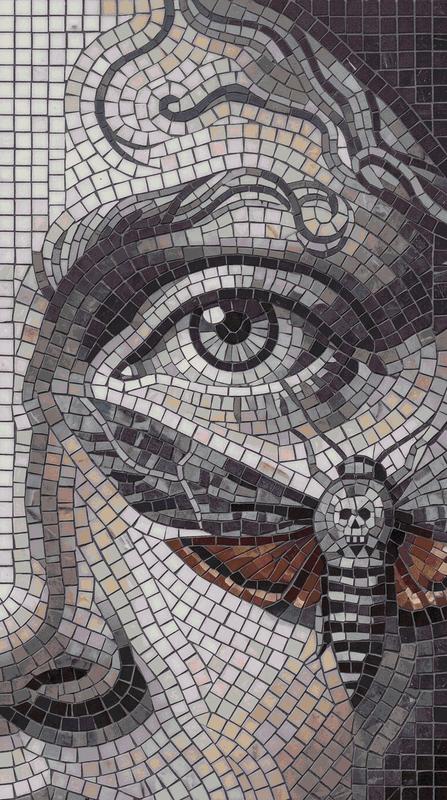 Surreal Mosaic Portrait with Moth and Skull