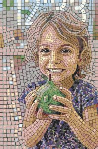 Smiling Girl with a Pear Mosaic Art