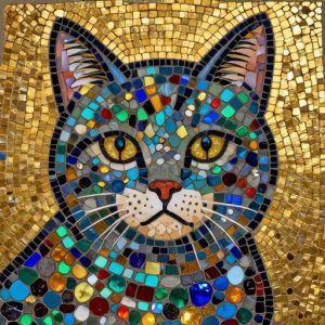 Colorful Cat Byzantine Mosaic Art