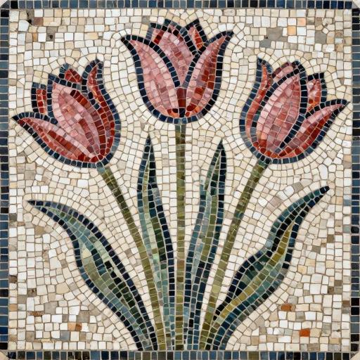 Pink Tulips Opus Tessellatum Mosaic Art