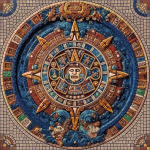 Ancient Sun Stone Mosaic Art – 100×100 cm