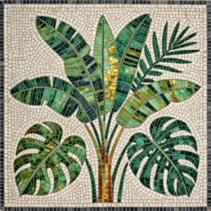 Tropical Leaves Mosaic Art – Opus Tessellatum Style