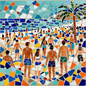 Beach Crowd Trencadís Mosaic Art