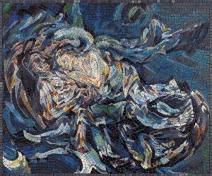 Abstract Blue Swirls Mosaic Art – 60×50 cm