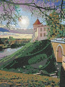 Dreamy Mosaic Landscape with Pink House
