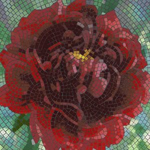 Red Peony Mosaic Art – 60×60 cm