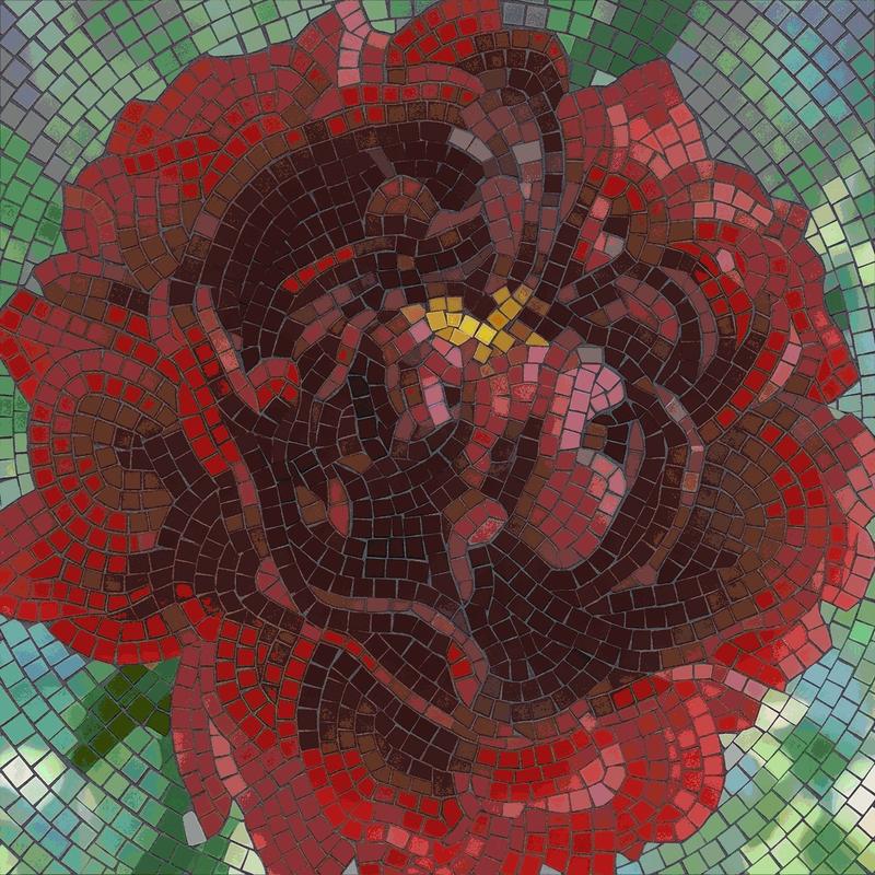 Red Peony Mosaic Art - 60x60 cm